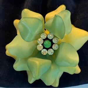 Vintage Layered Green and Yellow Floral Brooch